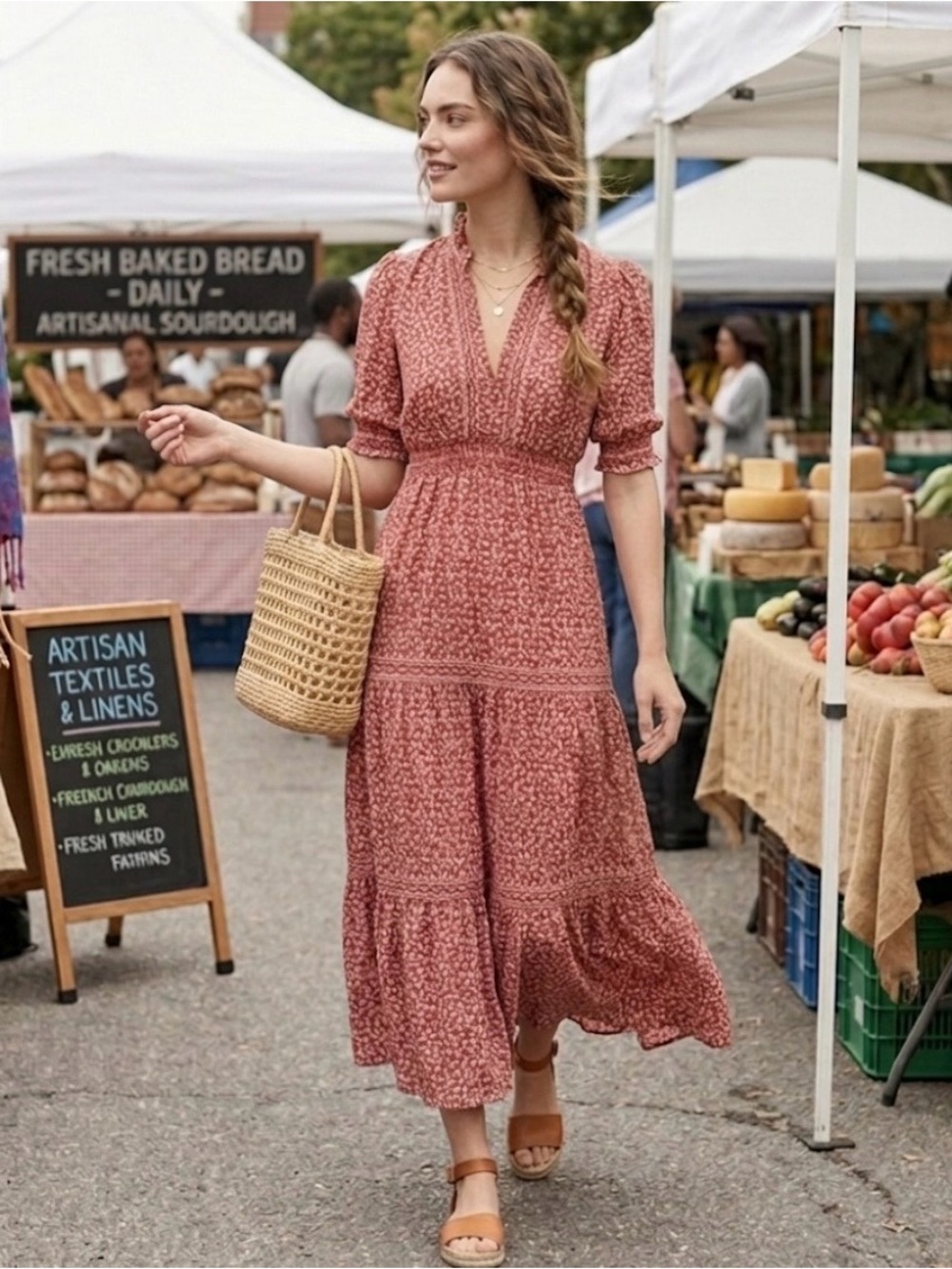 Max Studio Womens Printed Ruffled Maxi Dress Red XS